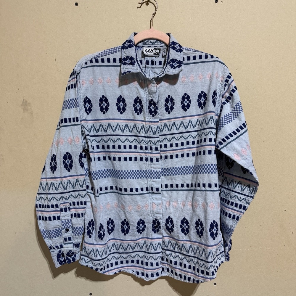 Vintage 90s Krazy Kat Aztec Geometric Button Up Shirt
